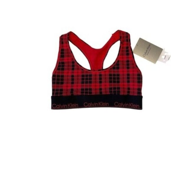 Calvin Klein Modern Cotton Holiday Red Plaid Unlined Bralette Size XS NWT $30 - Picture 1 of 3